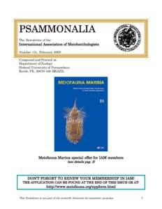 PSAMMONALIA The Newsletter of the International Association of Meiobenthologists Number 151, February 2009 Composed and Printed at: