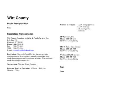 Wirt County Public Transportation None Number of Vehicles: 1 2
