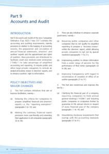 Part 9 Accounts and Audit INTRODUCTION Part 9 (Accounts and Audit) of the new Companies Ordinance (Cap. 622) (“new CO”) contains the accounting and auditing requirements, namely