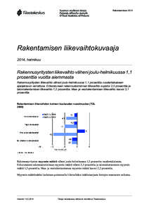 Rakentaminen[removed]Rakentamisen liikevaihtokuvaaja 2014, helmikuu  Rakennusyritysten liikevaihto väheni joulu-helmikuussa 1,1