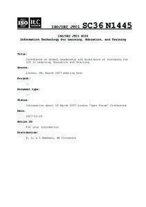 Standards / Distance education / Technology / Sharable Content Object Reference Model / ISO/IEC JTC1 / Advanced Distributed Learning / International Organization for Standardization / International Federation for Learning /  Education /  and Training Systems Interoperability / ISO/IEC JTC1/SC36 / Educational technology / Education / Technical communication