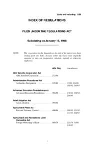Up to and Including: 3/98  INDEX OF REGULATIONS FILED UNDER THE REGULATIONS ACT