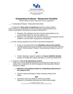 University at Buffalo The State University of New York Office of International Education Immigration Services  Outstanding Professor / Researcher Checklist