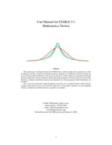 User Manual for STABLE 5.1 Mathematica Version Abstract This manual gives information about the STABLE library, which computes basic quantities for stable distributions: densities, cumulative distribution functions, quan