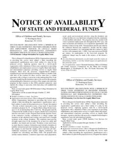 OTICE OF AVAILABILITY NOF STATE AND FEDERAL FUNDS Office of Children and Family Services 52 Washington Street Rensselaer, NY 12144