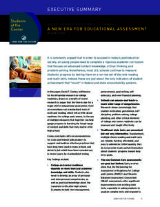 EXECUTIVE SUMMARY DEEPER LEARNING RESEARCH SERIES | OCTOBER 2014 A NEW ERA FOR EDUCATIONAL ASSESSMENT By David T. Conley