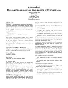 web-mode.el Heterogeneous recursive code parsing with Emacs Lisp François-Xavier Bois Kernix Lab 15 rue Cels[removed]Paris - France