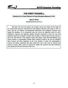 THE FIRST ROSWELL Evidence For A Crash Retrieval In Cape Girardeau Missouri In 1941 Ryan S. Wood