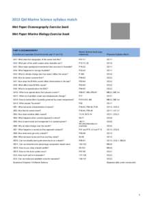 2013	
  Qld	
  Marine	
  Science	
  syllabus	
  match	
   Wet	
  Paper	
  Oceanography	
  Exercise	
  book	
  	
   Wet	
  Paper	
  Marine	
  Biology	
  Exercise	
  book	
   PART A OCEANOGRAPHY Activitie