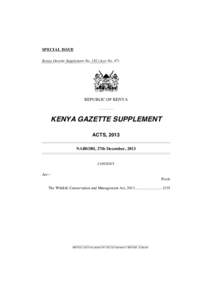 SPECIAL ISSUE Kenya Gazette Supplement No[removed]Acts No. 47) REPUBLIC OF KENYA –––––––