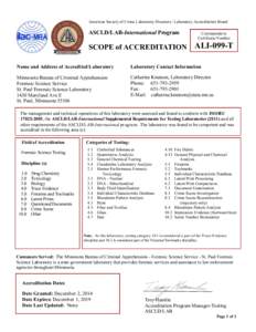 American Society of Crime Laboratory Directors / Laboratory Accreditation Board  ASCLD/LAB-International Program SCOPE of ACCREDITATION