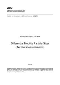 Institute for Atmospheric and Climate Science - IACETH  Atmospheric Physics Lab Work Differential Mobility Particle Sizer (Aerosol measurements)