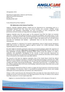 28 September 2012 Department of Agriculture, Fisheries and Forestry National Food Plan Submissions PO Box 942 Broadway NSW 2007