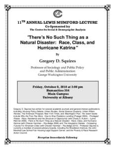 11TH ANNUAL LEWIS MUMFORD LECTURE Co-Sponsored by The Center for Social & Demographic Analysis 