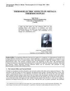 Thermoelectric Effects in Metals: Thermocouples (© S. O. Kasap[removed]An e-Booklet