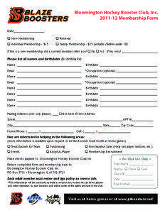 Bloomington Hockey Booster Club, Inc[removed]Membership Form Date_________________