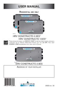 USER MANUAL RESIDENTIAL USE ONLY VB0175  HRV CONSTRUCTO 2.0ES*