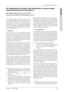 Competition Policy Newsletter  STATE AID ECJ Judgement of 5 October 2006 Commission v. France: A major step forward for the recovery policy (1)