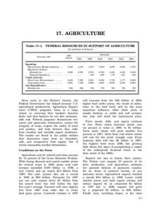 17. AGRICULTURE Table 17–1. FEDERAL RESOURCES IN SUPPORT OF AGRICULTURE (In millions of dollars)