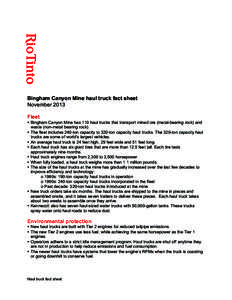   	
   Bingham Canyon Mine haul truck fact sheet November 2013 Fleet