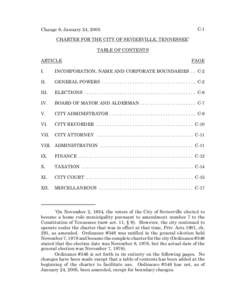 Change 6, January 24, 2005  C-1 CHARTER FOR THE CITY OF SEVIERVILLE, TENNESSEE1 TABLE OF CONTENTS