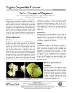 publication[removed]Foliar Diseases of Dogwood Mary Ann Hansen, Extension Plant Pathologist, Department of Plant Pathology, Physiology and Weed Science, Virginia Tech