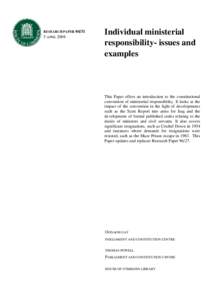 Parliament of the United Kingdom / Government of the United Kingdom / House of Lords / Individual ministerial responsibility / Ministerial Code / Prime Minister of the United Kingdom / Cabinet of the United Kingdom / Cabinet collective responsibility / Thomas Dugdale /  1st Baron Crathorne / Westminster system / Politics of the United Kingdom / Government