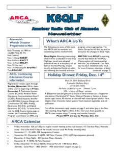 November - December, 2007  Alameda’s Weekly Disaster Preparedness Net Each Thursday at 1900 on