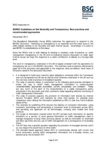Contribution by BSG to BERECs public consultation on the draft BEREC Guidelines on Net Neutrality and Transparency: Best practices and recommended approaches