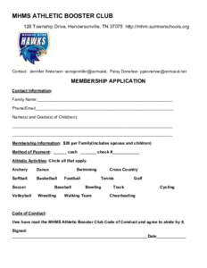 MHMS ATHLETIC BOOSTER CLUB 128 Township Drive, Hendersonville, TN[removed]http://mhm.sumnerschools.org Contact: Jennifer Anderson- sonojennifer@comcast, Patsy Donahoe- [removed]  MEMBERSHIP APPLICATION
