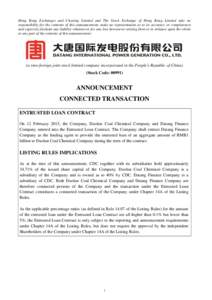 Hong Kong Exchanges and Clearing Limited and The Stock Exchange of Hong Kong Limited take no responsibility for the contents of this announcement, make no representation as to its accuracy or completeness and expressly d