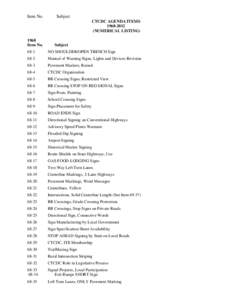 Item No.  Subject CTCDC AGENDA ITEMS[removed]NUMERICAL LISTING)