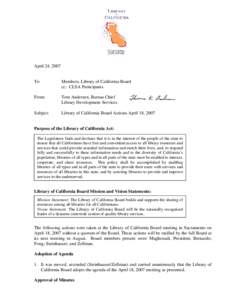 Library of California Board Actions April 2007
