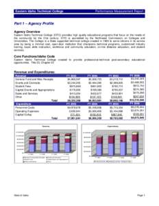 Eastern Idaho Technical College  Performance Measurement Report Part 1 – Agency Profile Agency Overview