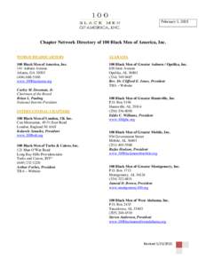 February 1, 2015  Chapter Network Directory of 100 Black Men of America, Inc. WORLD HEADQUARTERS  ALABAMA