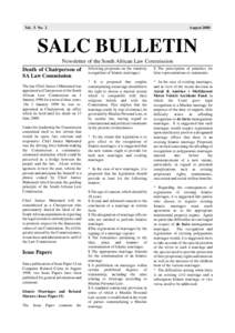 Vol. 5 No. 2  August 2000 SALC BULLETIN Newsletter of the South African Law Commission