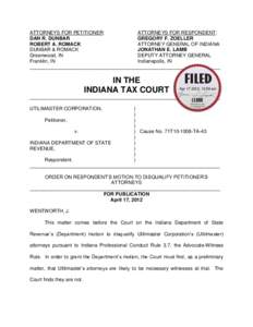 ATTORNEYS FOR PETITIONER: ATTORNEYS FOR RESPONDENT: DAN R. DUNBAR GREGORY F. ZOELLER ROBERT A. ROMACK ATTORNEY GENERAL OF INDIANA