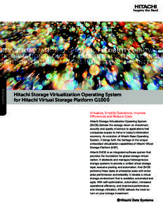 OVERVIEW  Hitachi Storage Virtualization Operating System for Hitachi Virtual Storage Platform G1000 Virtualize, Simplify Operations, Improve Efficiencies and Reduce Costs