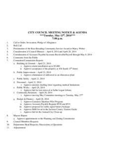 CITY COUNCIL MEETING NOTICE & AGENDA ***Tuesday, May 13th, 2014*** 7:00 p.m[removed].