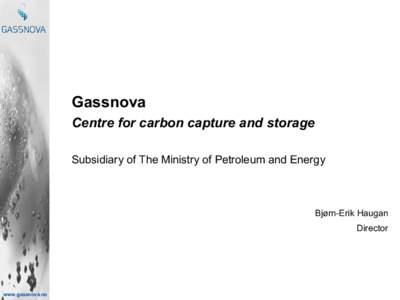Gassnova  Centre for carbon capture and storage  Subsidiary of The Ministry of Petroleum and Energy  Bjørn­Erik Haugan  Director
