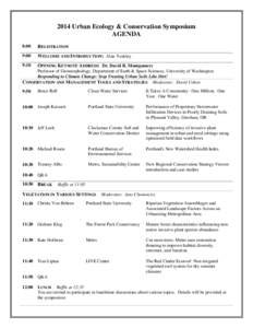 2014 Urban Ecology & Conservation Symposium AGENDA 8:00 REGISTRATION