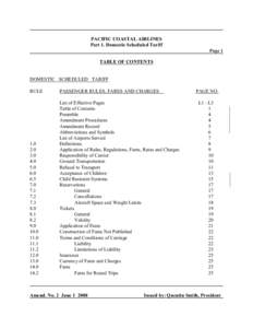 PACIFIC COASTAL AIRLINES Part 1. Domestic Scheduled Tariff Page 1 TABLE OF CONTENTS