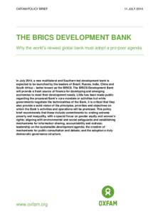 The BRICS development bank: Why the world’s newest global bank must adopt a pro-poor agenda