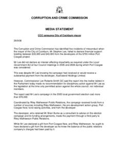 CORRUPTION AND CRIME COMMISSION  MEDIA STATEMENT CCC censures City of Cockburn mayor[removed]