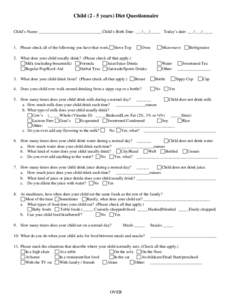 Infant/Toddler Diet Questionnaire