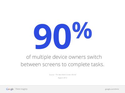 % 90 of multiple device owners switch between screens to complete tasks. Source: The New Multi-Screen World