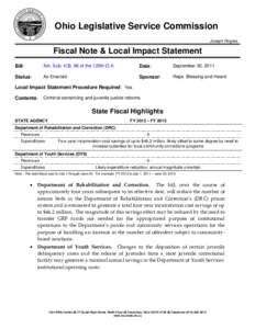 Ohio Legislative Service Commission Joseph Rogers Fiscal Note & Local Impact Statement Bill: