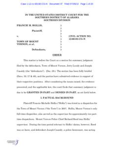 Case 1:12-cv[removed]CG-N Document 47 Filed[removed]Page 1 of 20  IN THE UNITED STATES DISTRICT COURT FOR THE SOUTHERN DISTRICT OF ALABAMA SOUTHERN DIVISION FRANCIE M. HOLLIS,