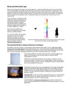 Birds and Ultraviolet Light Birds can see ultraviolet (UV) light: a part of the spectrum in natural sunlight that humans can not see. Birds rely on their perception of UV light for success and survival when courting, rep