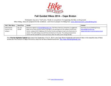 Fall Guided Hikes 2014 – Cape Breton Participants may win a “trail